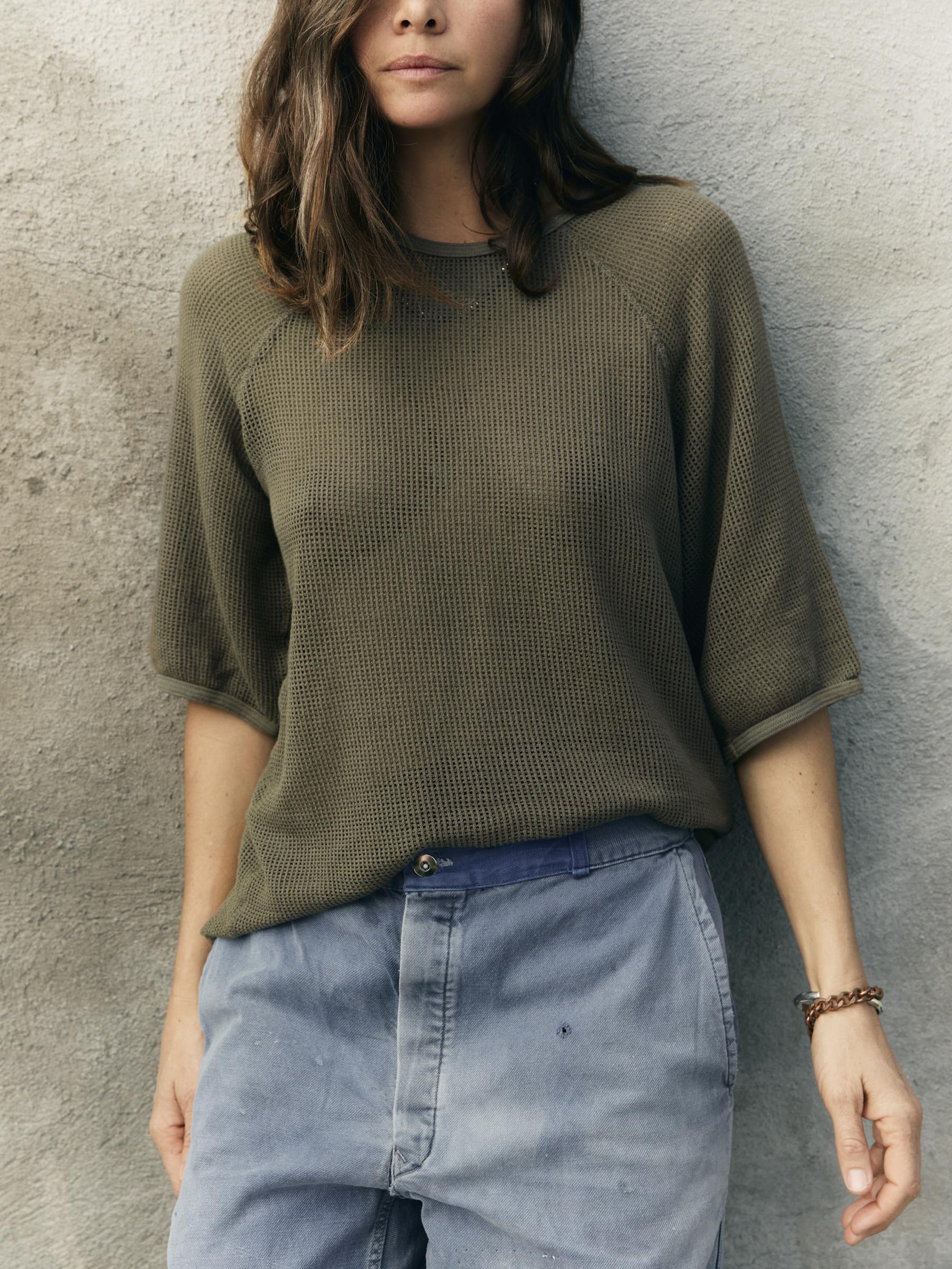 open weave raglan tee in olive