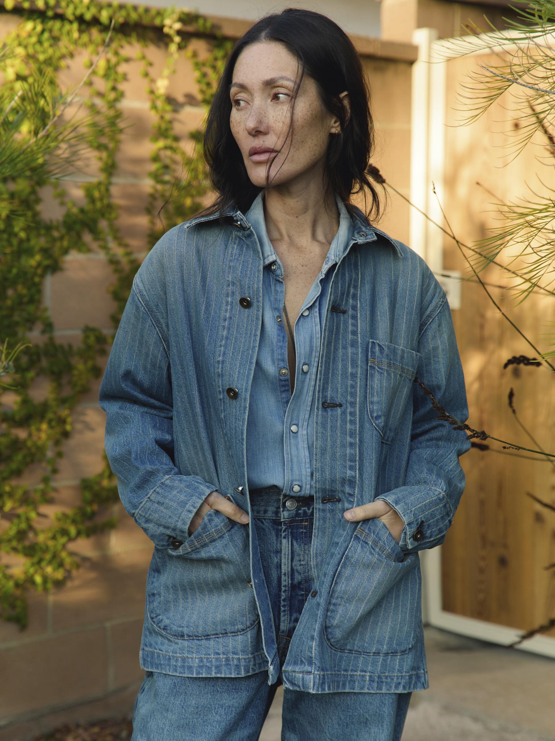 ranch jacket in washed indigo stripe