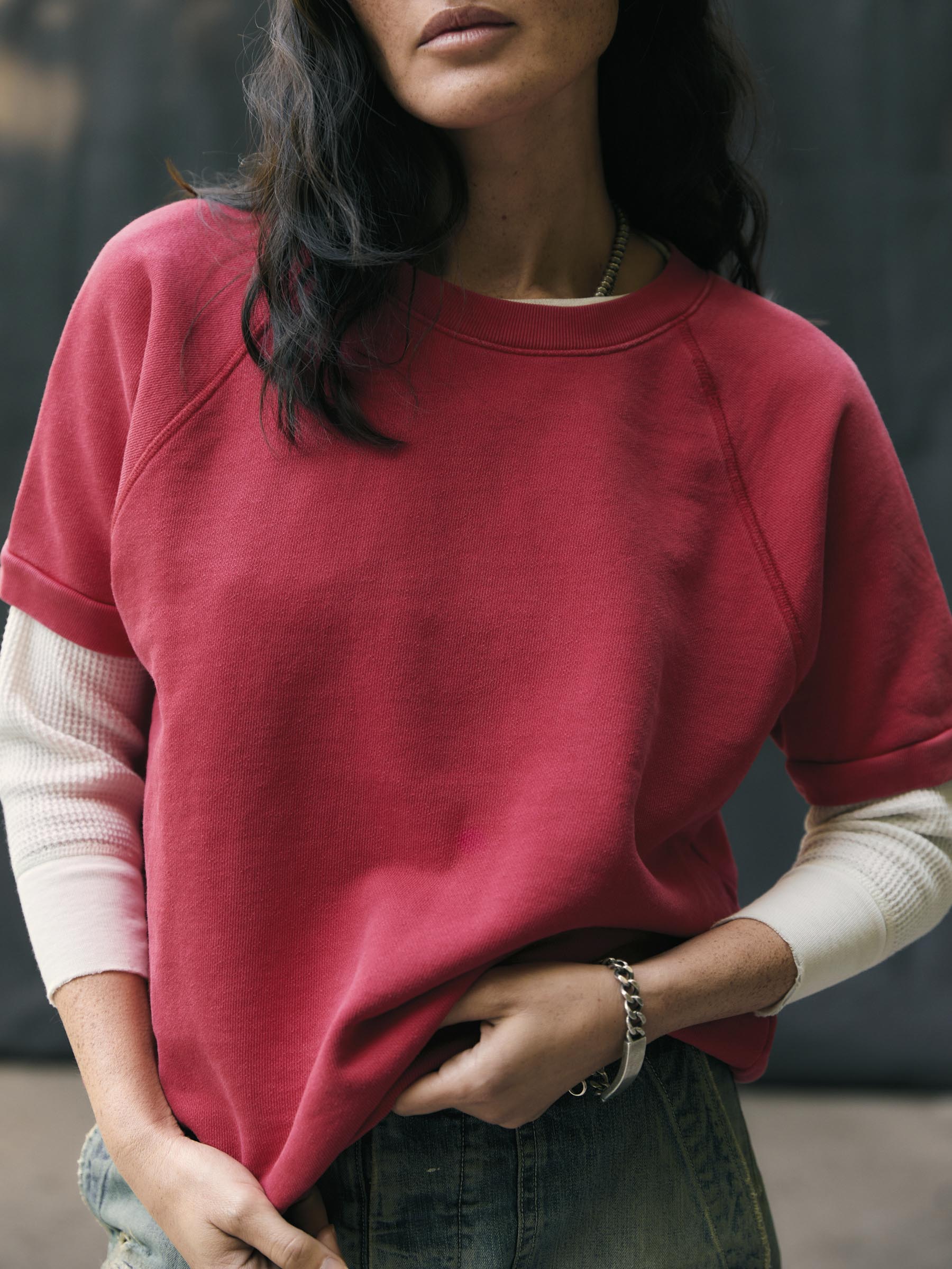 short sleeve raglan sweatshirt in red