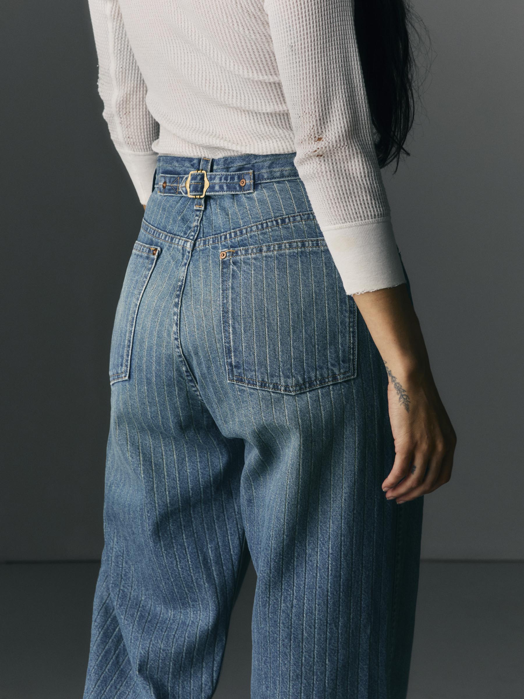 buckleback jean in washed indigo stripe - Image 2